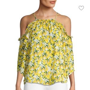 NWT Parker Lemon-Printed Cold-Shoulder Blouse